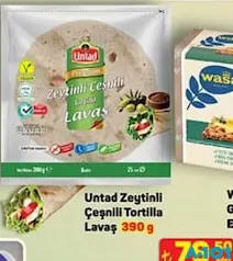UNTAD ZEYTİNLİ ÇEŞNİLİ TORTİLLA LAVAŞ 390 G fiyat ve kampanya bilgisi